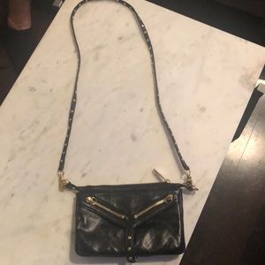 Botkier black leather crossbody with gold details